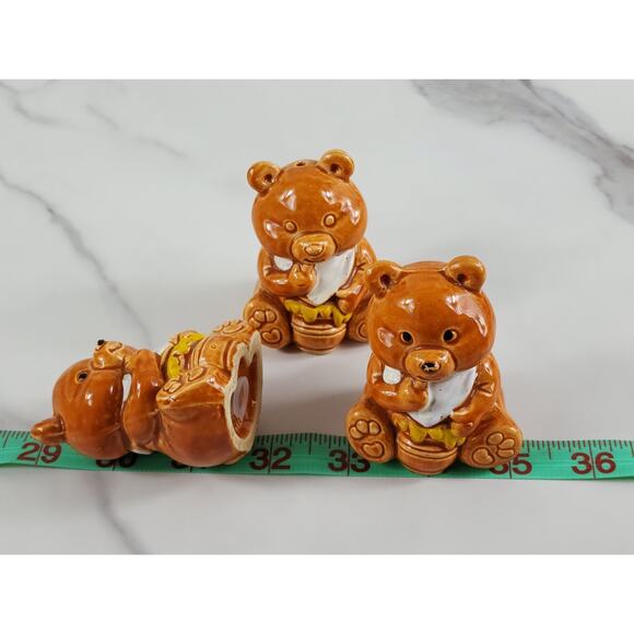 Bear Cub Salt & Pepper Shakers Toothpick Holder 3" Glazed Ceramic 70's Japan Vtg - Picture 14 of 14